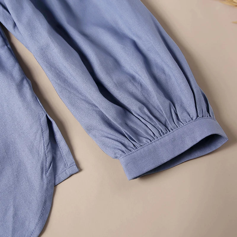 Anna-Berg | Ivory Gathered Lantern-Sleeve Cotton Blouse