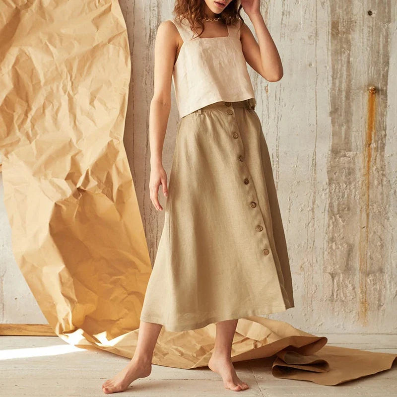 Anna-Berg | Natural Square-Neck Cropped Linen Tank