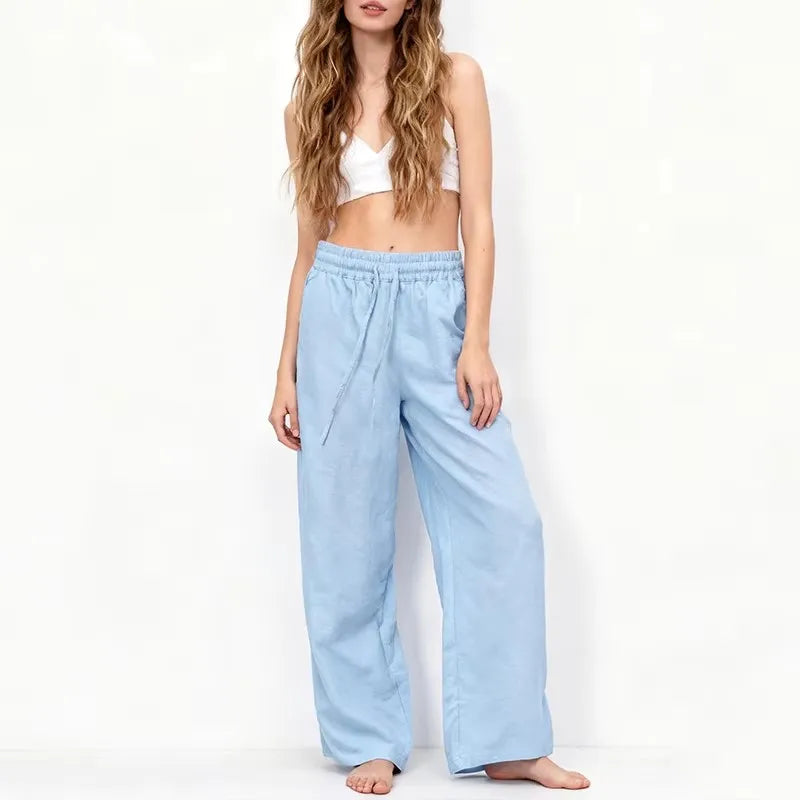 Anna-Berg | Natural Drawstring Waist Relaxed Fit Linen Pant