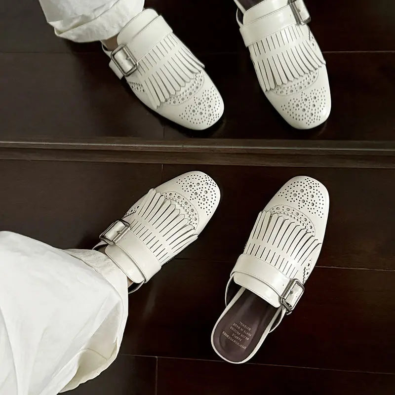 Anna-Berg | Fringe Slip-On Leather Loafers
