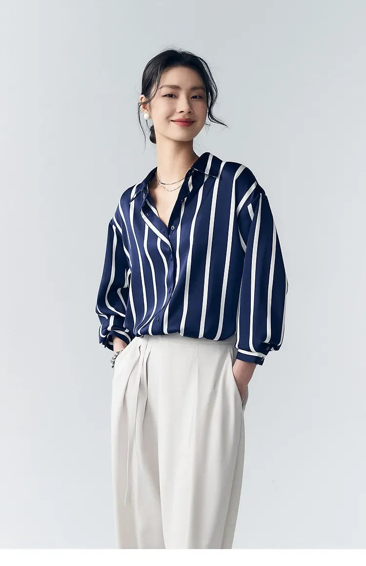 Anna-Berg | Ivory Striped Satin Blouse