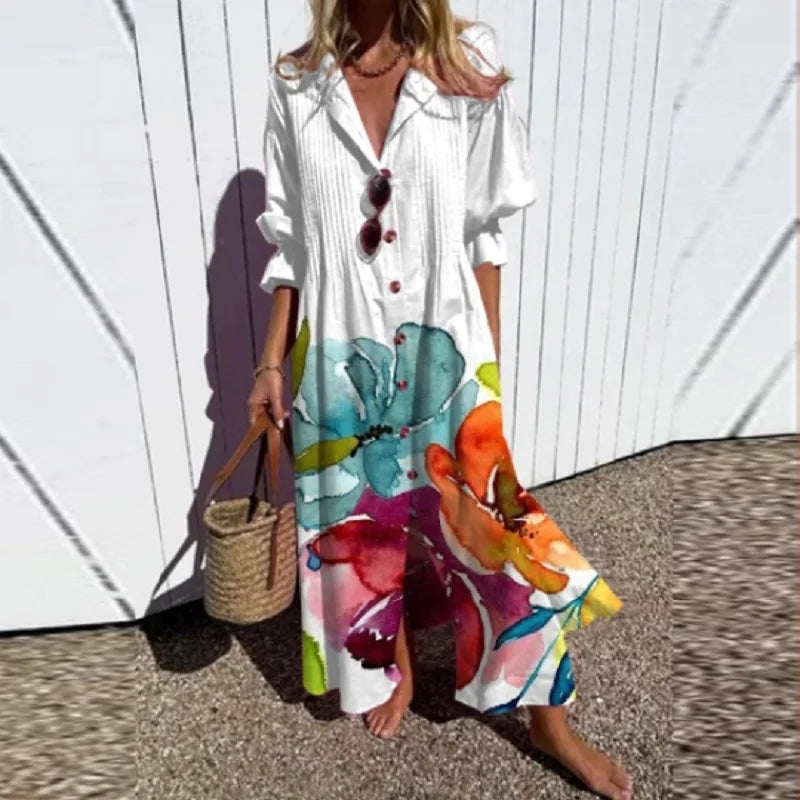 Anna-Berg | Boho Floral Long Sleeve Maxi Dress with Graceful Drape