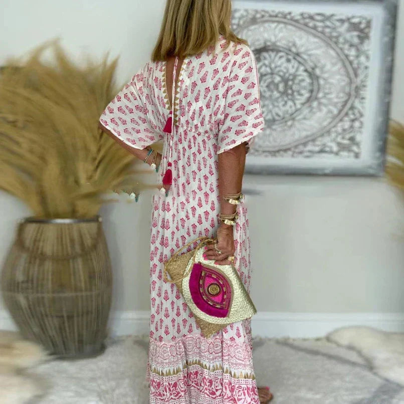 Anna-Berg | Boho Tassel Detail Short Sleeve Maxi Dress