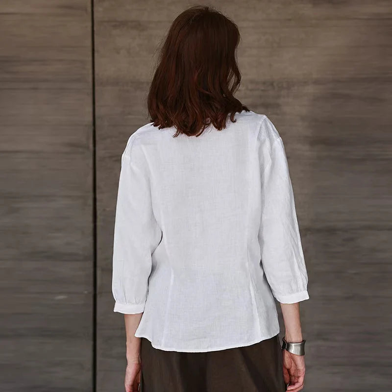 Anna-Berg | Fitted V-Neck Linen Blouse