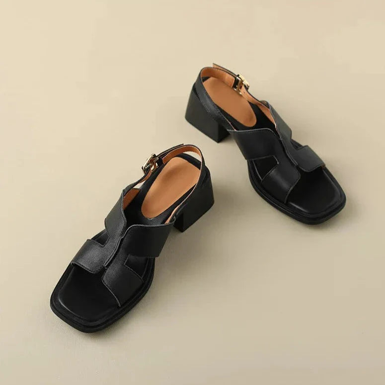 Anna-Berg | Block-Heel Ankle-Strap Leather Sandals