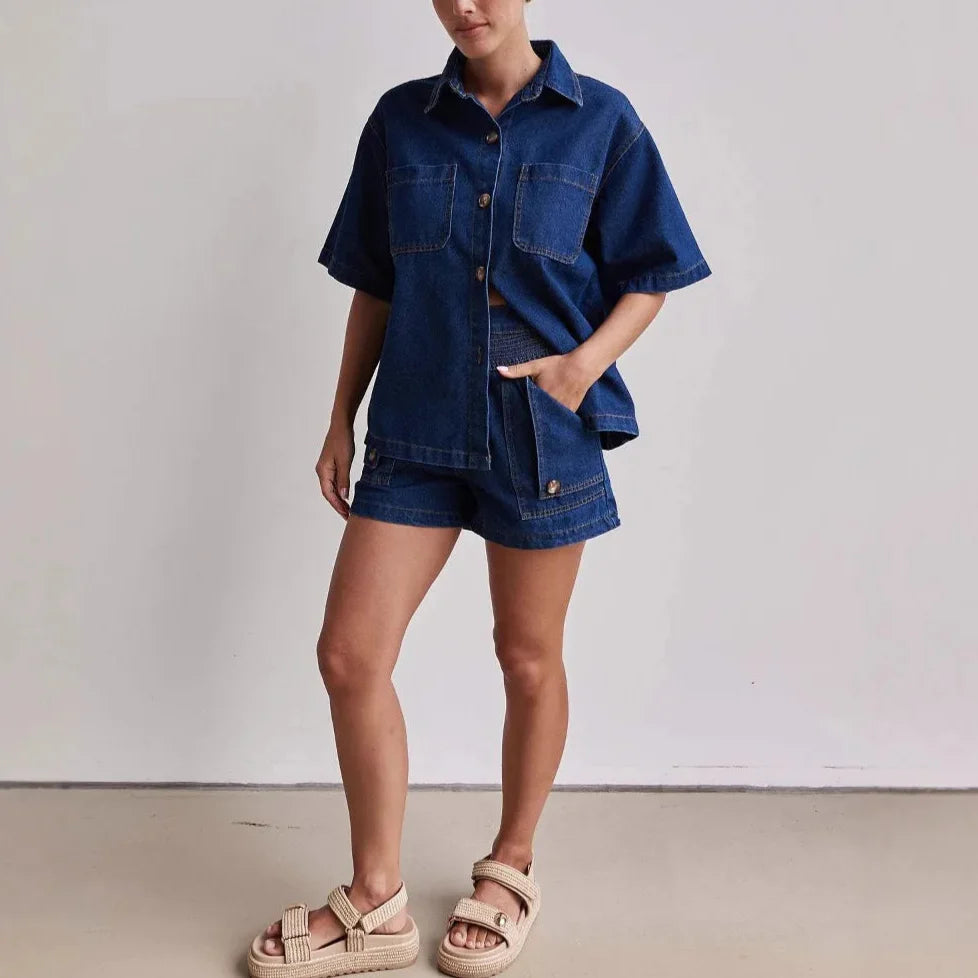 Anna-Berg | Indigo High-Waist Denim Two-Piece Set