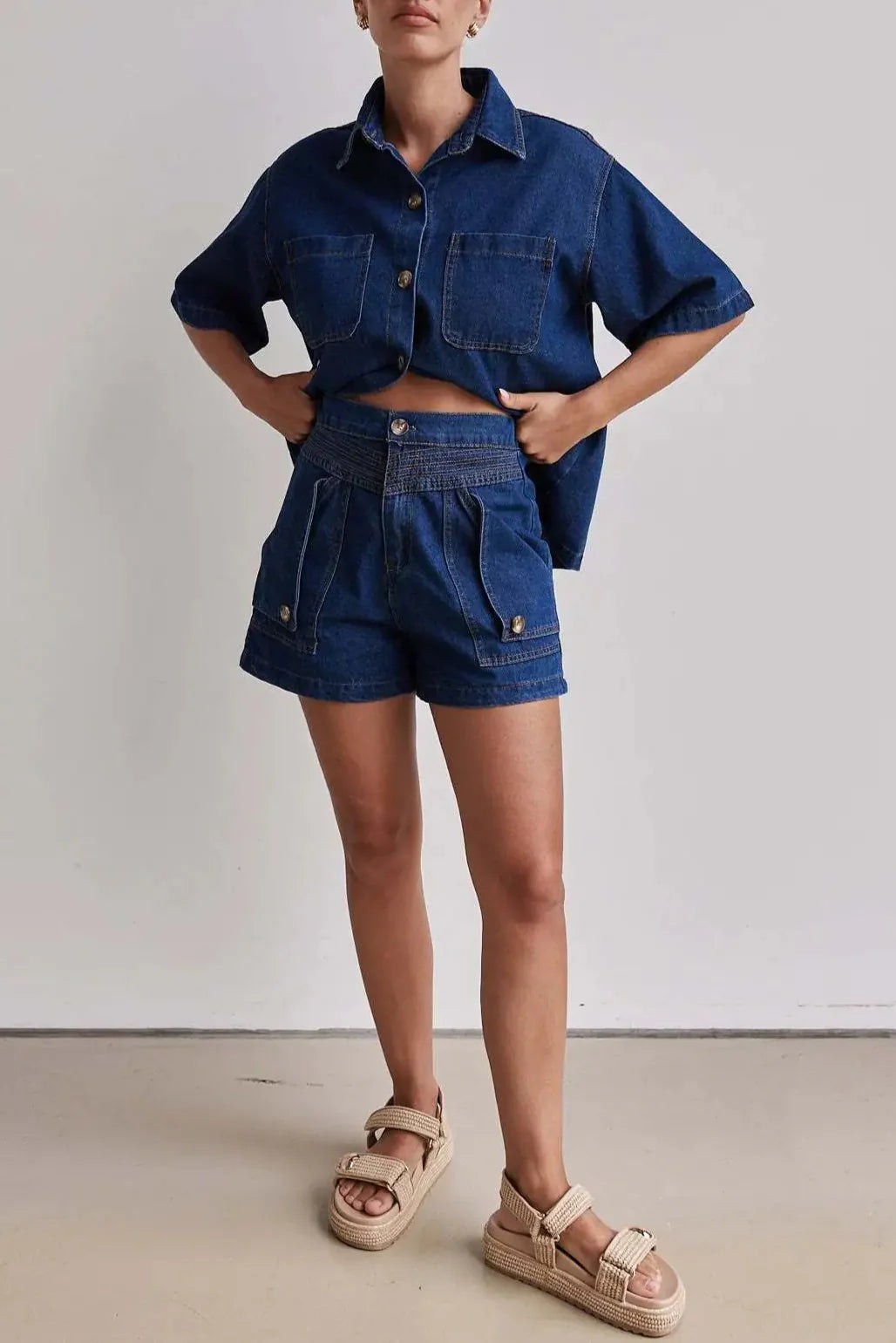 Anna-Berg | Indigo High-Waist Denim Two-Piece Set