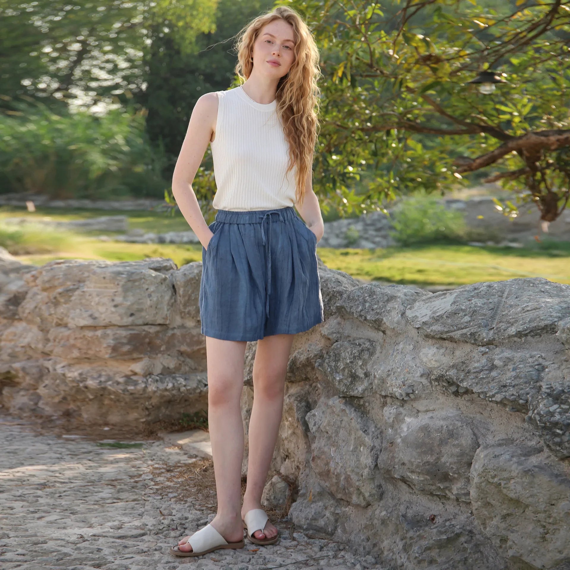 Anna-Berg | High-Waist Relaxed Fit Linen Shorts