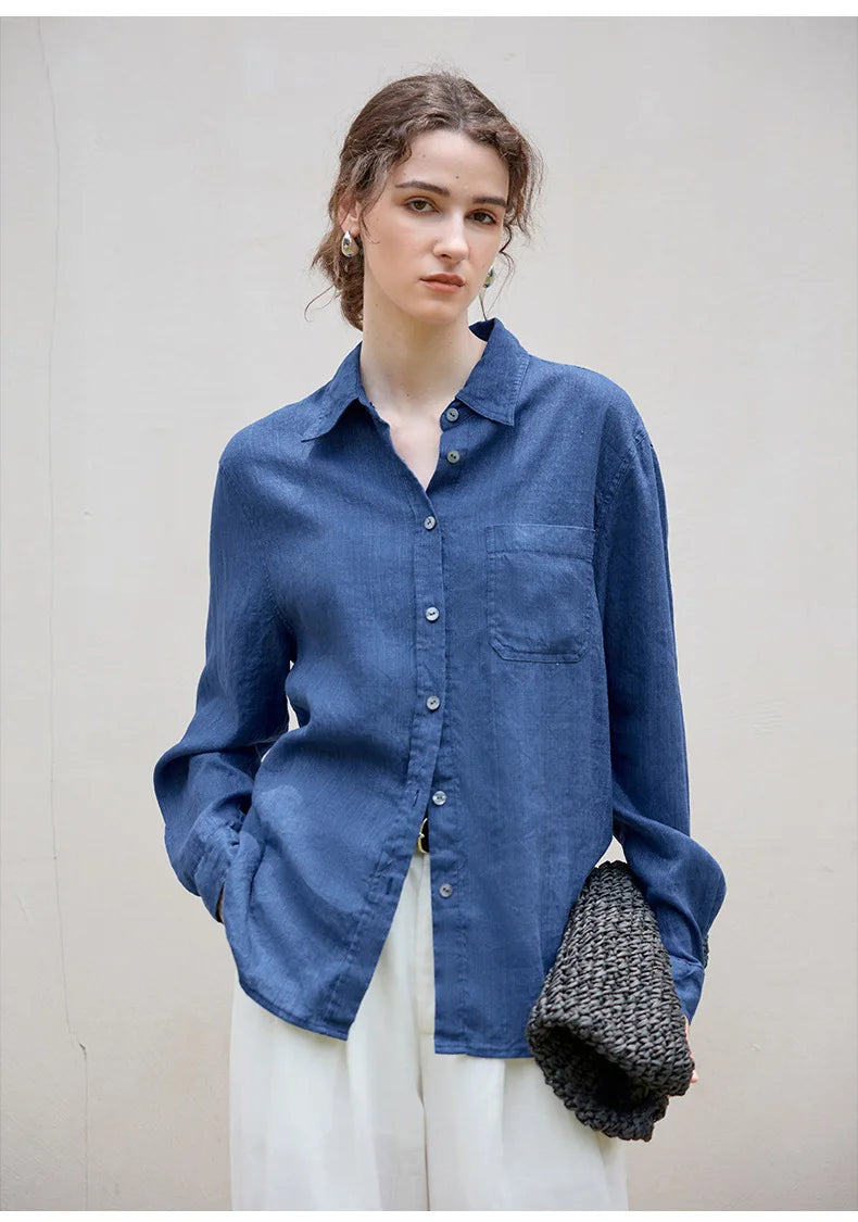 Anna-Berg | Indigo Relaxed Fit Button-Up Linen Shirt
