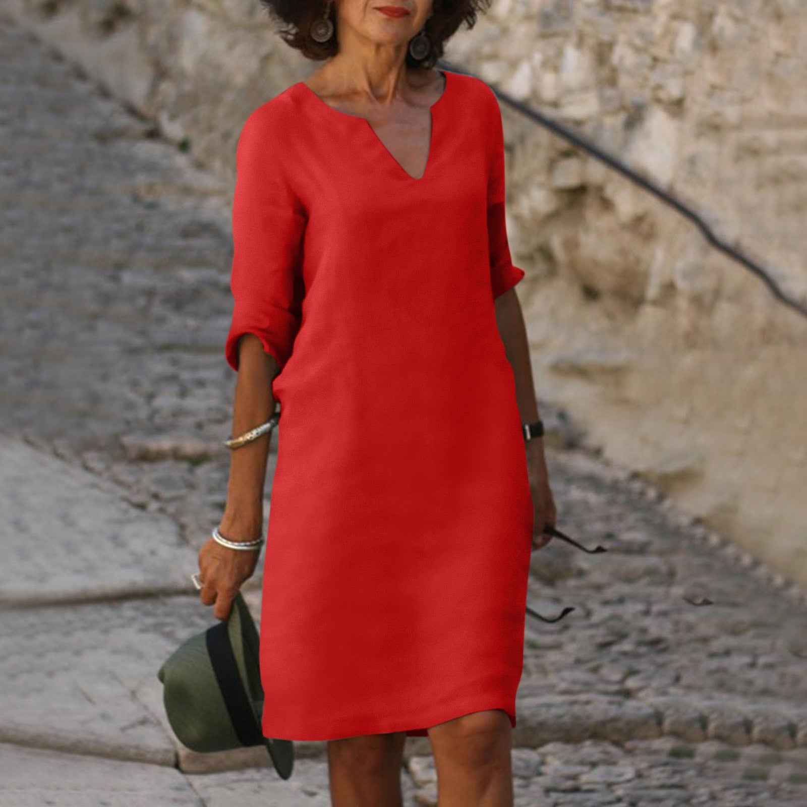 Anna-Berg |  Elegant Summer Dress Made of Polyester With V-Neck