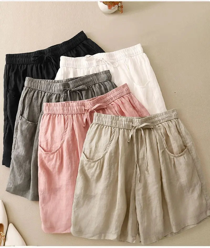 Anna-Berg | Drawstring Waist Relaxed Fit Cotton-Blend Shorts