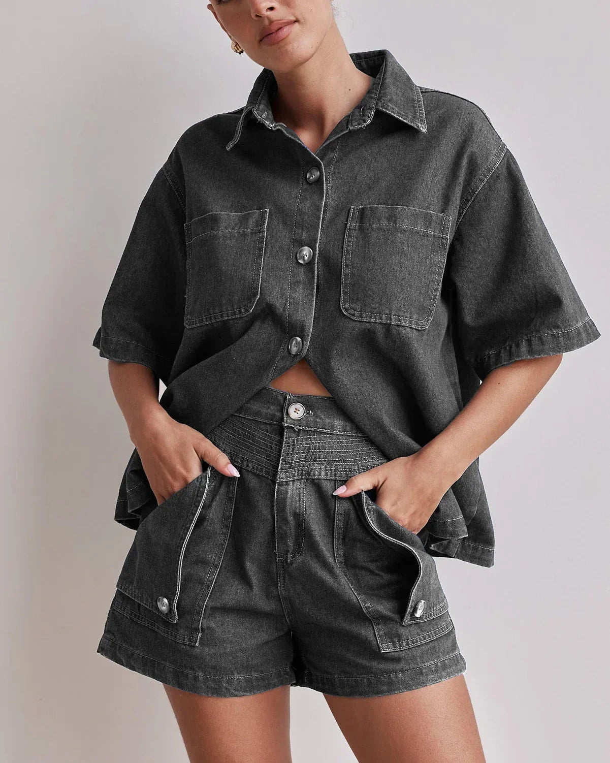 Anna-Berg | Indigo High-Waist Denim Two-Piece Set
