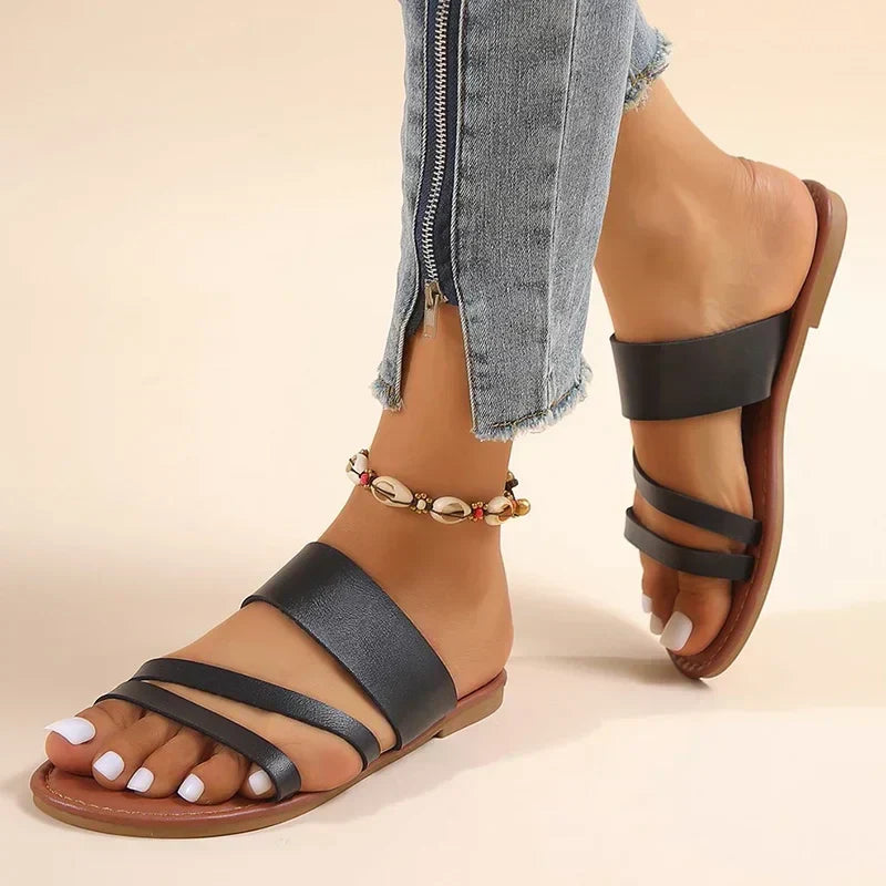 Anna-Berg | Elegant Flat Cushioned Sandals with Graceful Drape