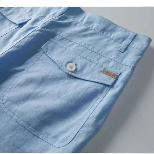 Anna-Berg | Natural Relaxed Fit Drawstring Waist Cotton-Linen Blend Shorts