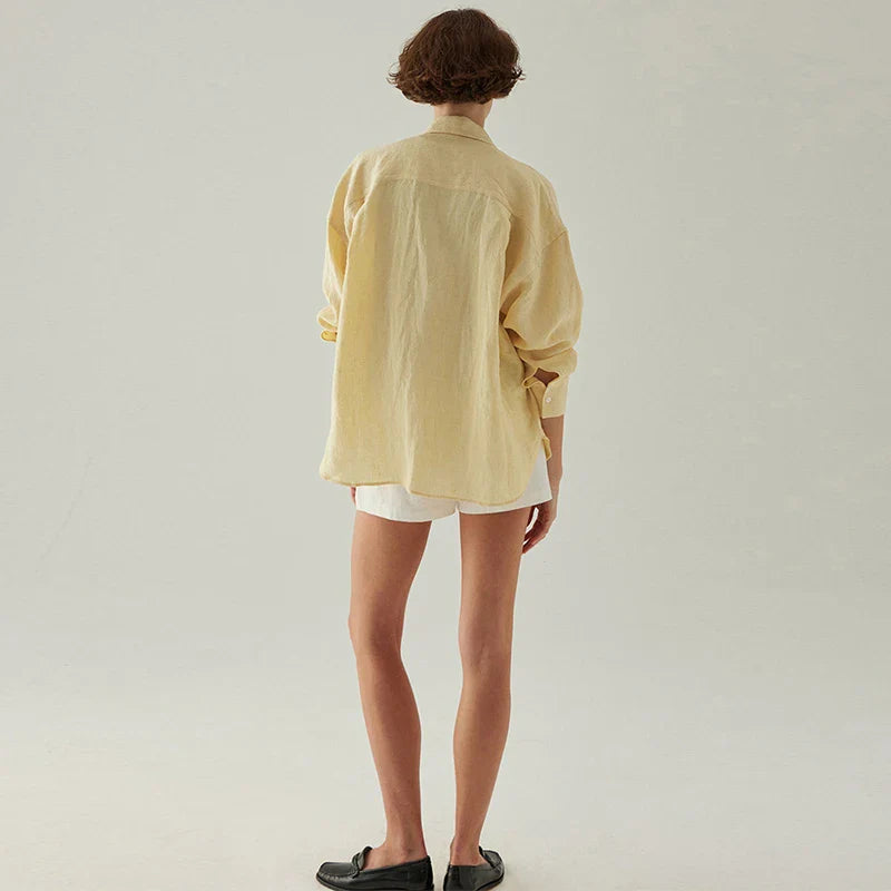 Anna-Berg | Natural Slit-Hem Linen Shirt