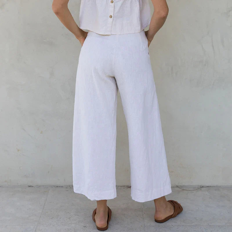 Anna-Berg | Stone Pleated Cropped Linen Pant