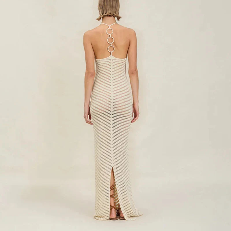 Anna-Berg | Chevron Halter Crochet Maxi Dress