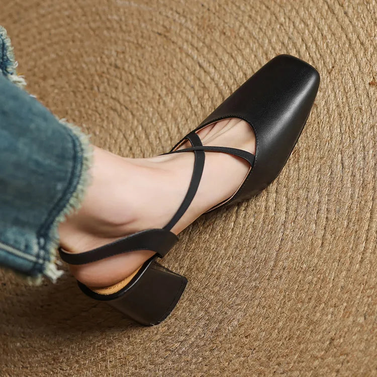 Anna-Berg | Black Pointed Toe Leather Heels