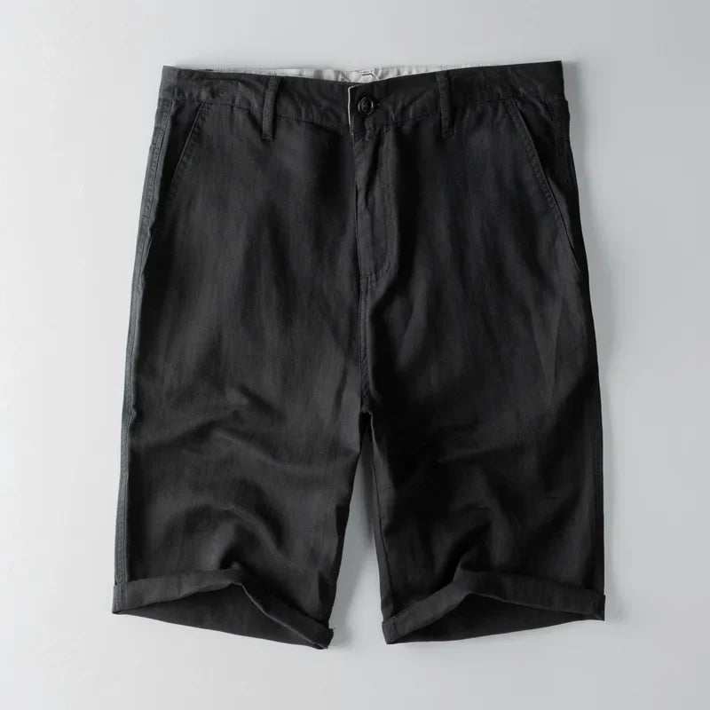 Anna-Berg | Natural Relaxed Fit Drawstring Waist Cotton-Linen Blend Shorts