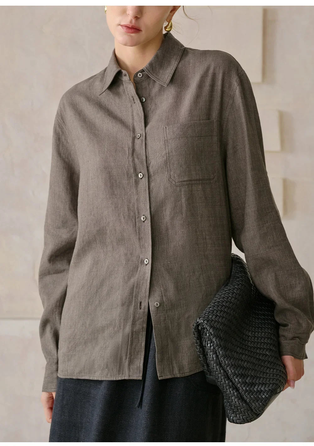 Anna-Berg | Beige Relaxed Fit Linen Shirt
