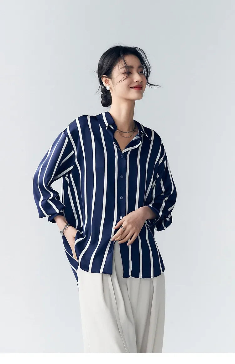 Anna-Berg | Ivory Striped Satin Blouse