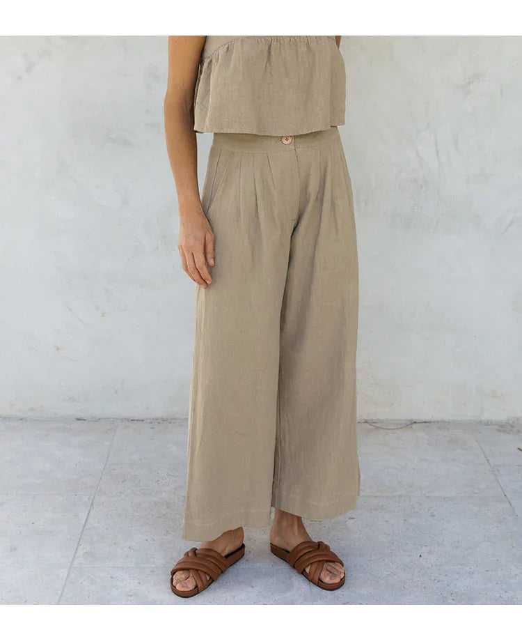 Anna-Berg | Stone Pleated Cropped Linen Pant