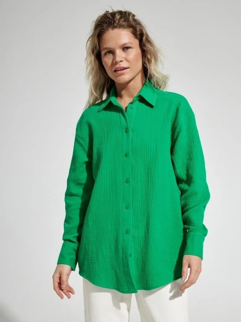 Anna-Berg | White Short-Sleeve Button-Up Cotton Shirt