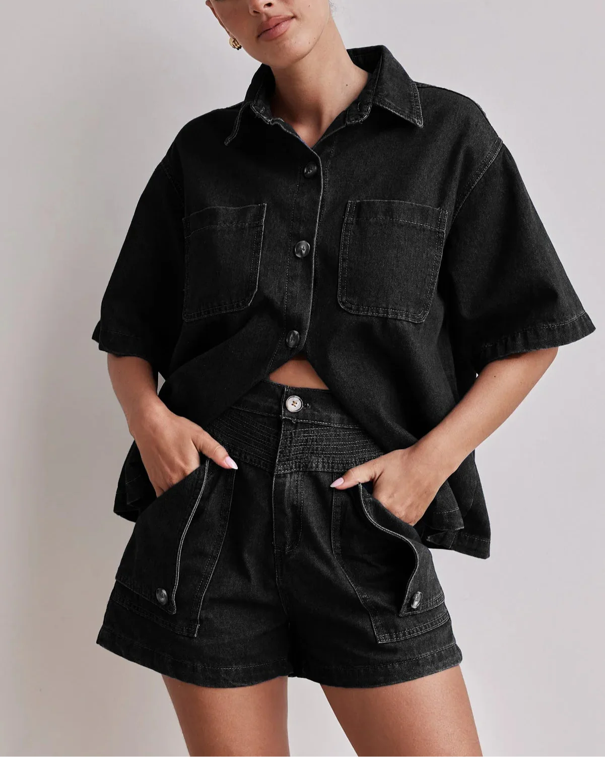 Anna-Berg | Indigo High-Waist Denim Two-Piece Set