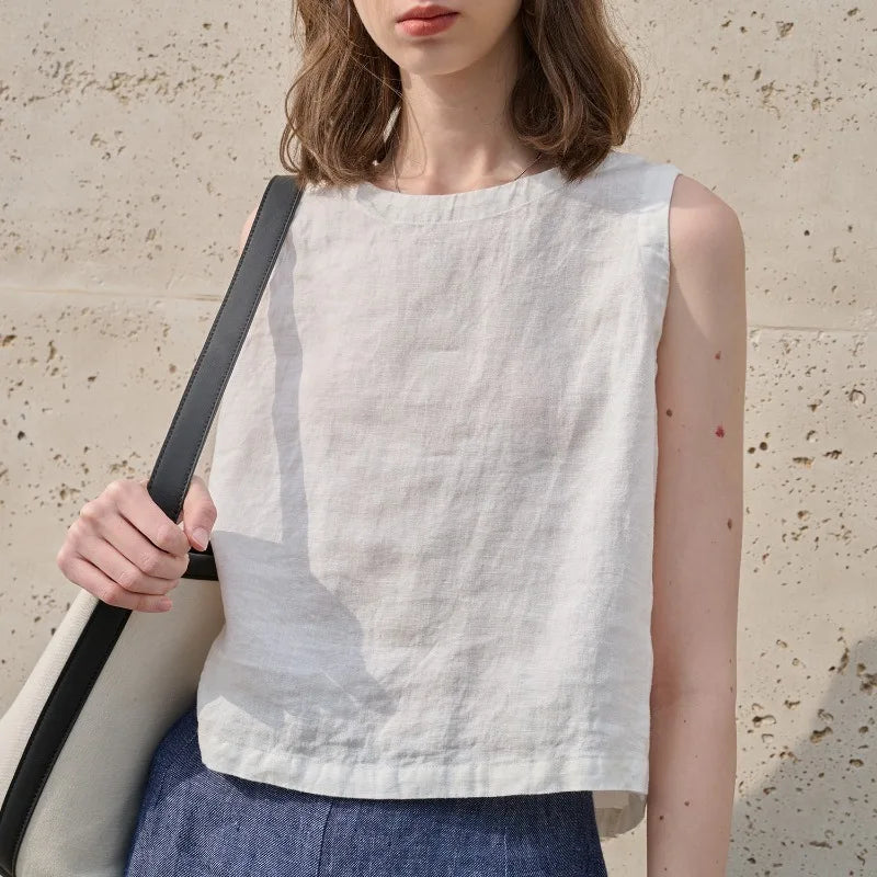Anna-Berg | Asymmetric Cropped Linen Top