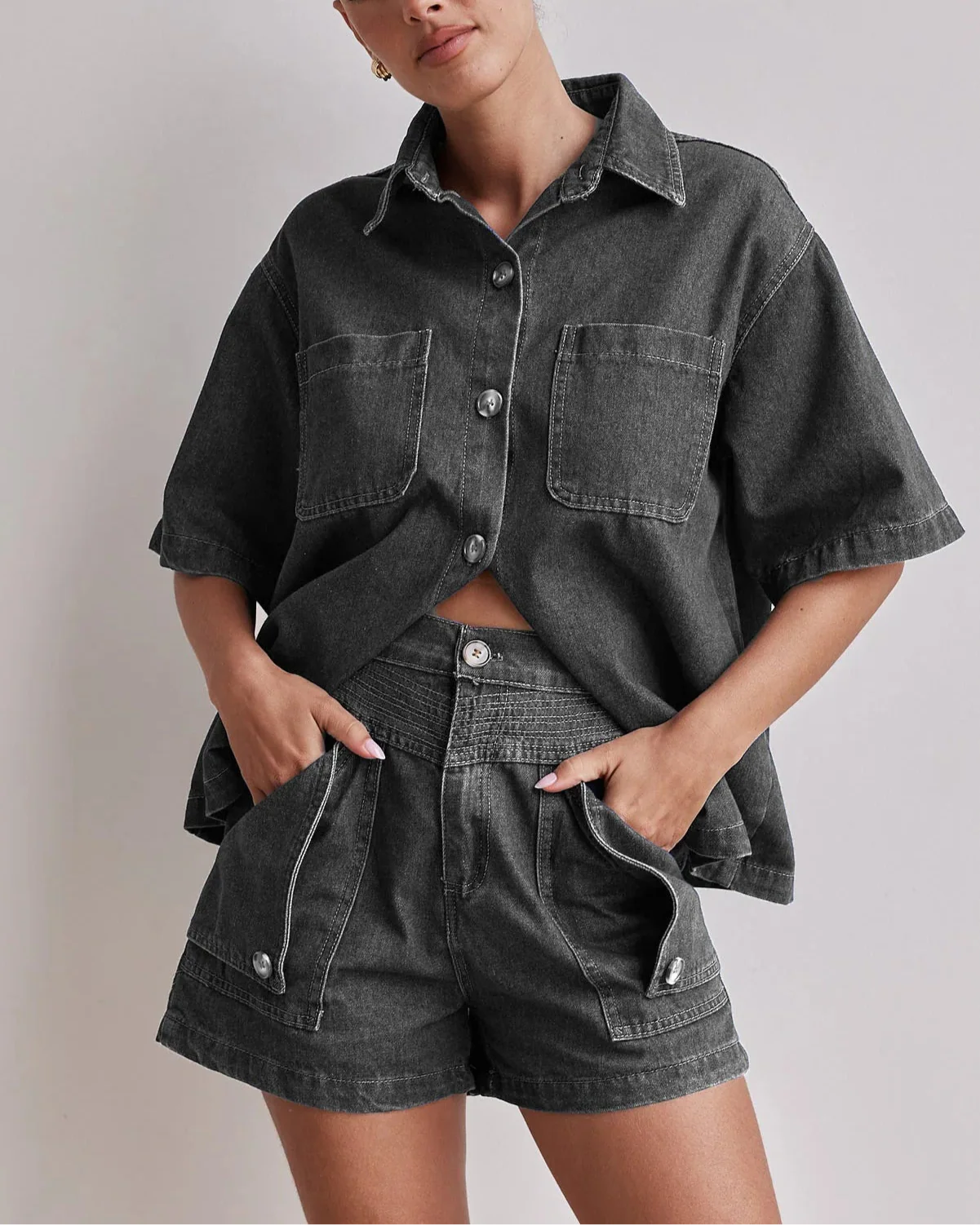 Anna-Berg | Indigo High-Waist Denim Two-Piece Set