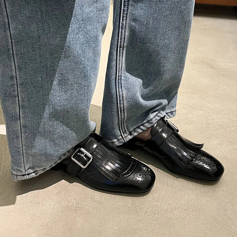 Anna-Berg | Fringe Slip-On Leather Loafers
