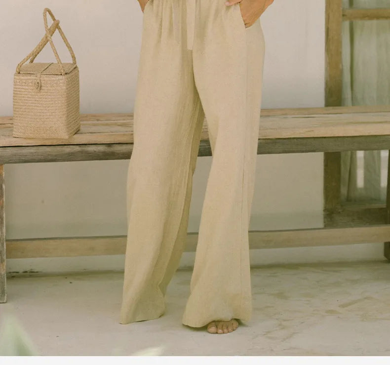 Anna-Berg | Ruffle-Waist Wide-Leg Linen Pant