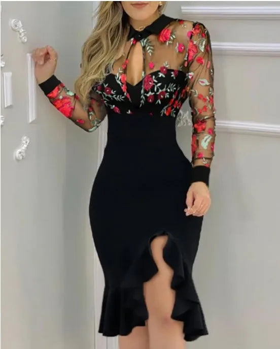 Anna-Berg | Mesh Ruffle Embroidered Sequin Dress