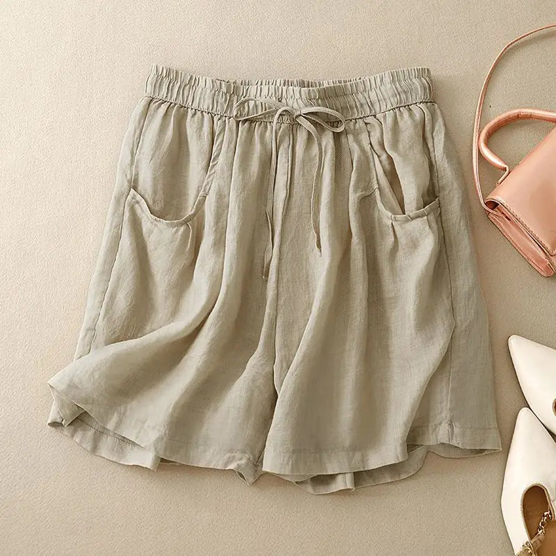 Anna-Berg | Drawstring Waist Relaxed Fit Cotton-Blend Shorts