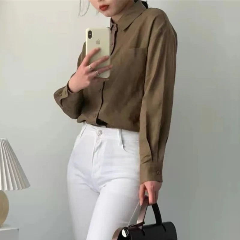 Anna-Berg | Natural Relaxed Fit Open Collar Linen Shirt