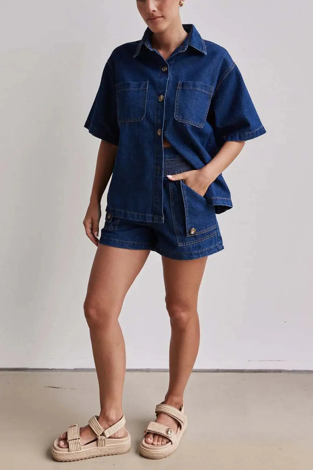Anna-Berg | Indigo High-Waist Denim Two-Piece Set