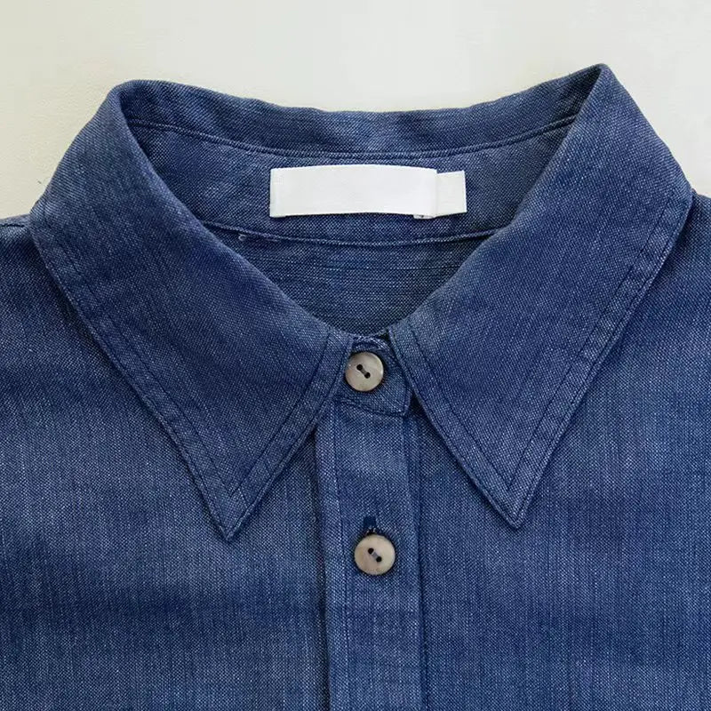 Anna-Berg | Indigo Relaxed Fit Button-Up Linen Shirt