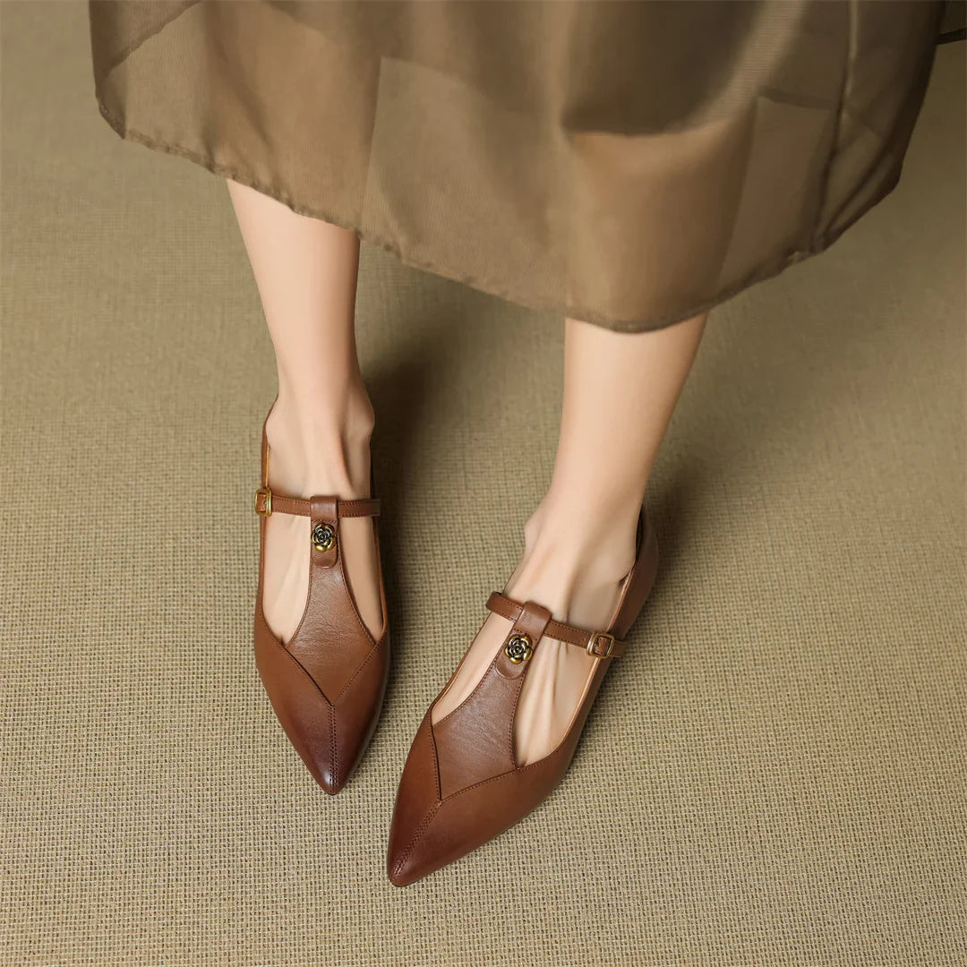 Anna-Berg | Black Pointed Toe Leather Heels