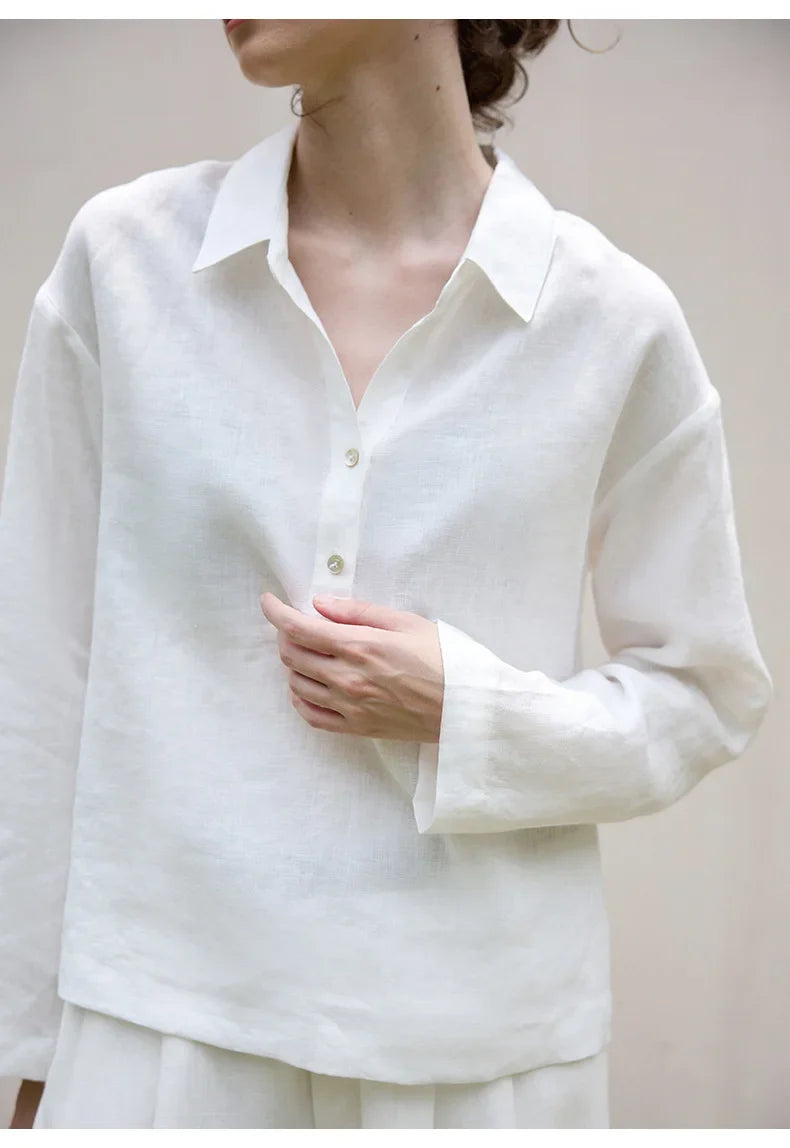 Anna-Berg | Relaxed-Fit Polo-Collar Linen Pullover