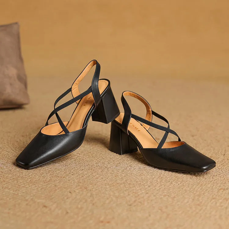 Anna-Berg | Black Pointed Toe Leather Heels