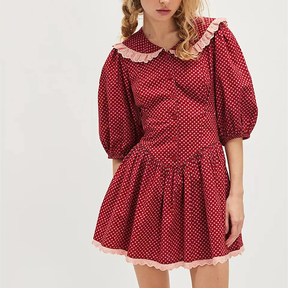 Anna-Berg | Lace-Collar Mini Cotton-Blend Dress