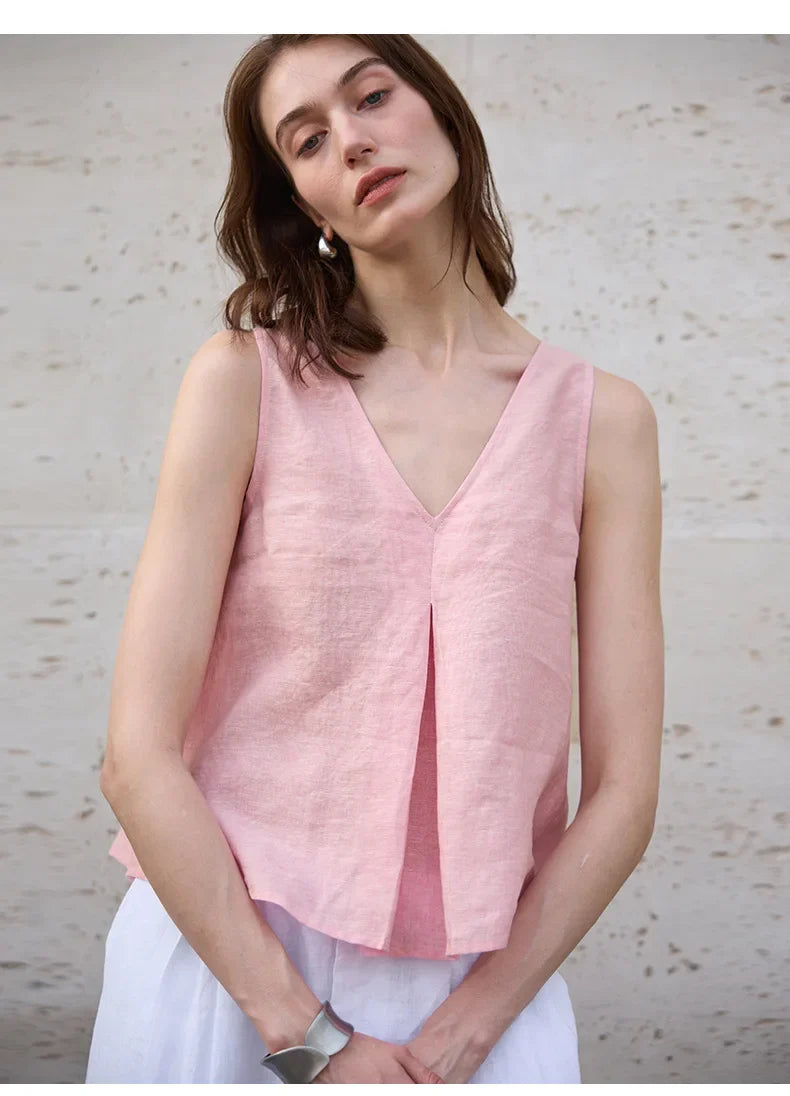 Anna-Berg | Light Blue Reversible Chambray Linen Vest