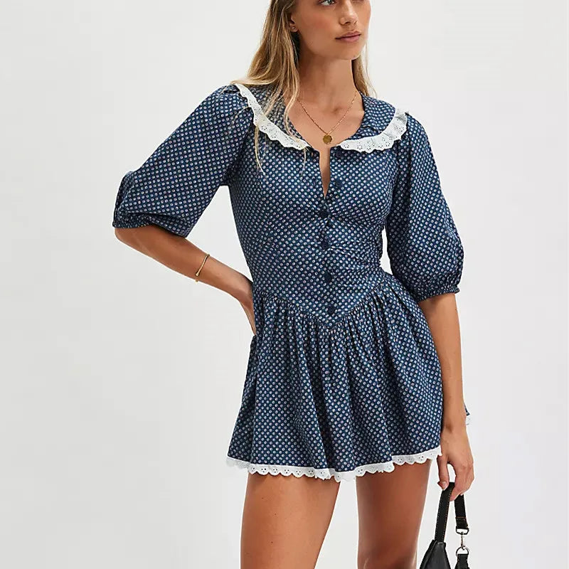 Anna-Berg | Lace-Collar Mini Cotton-Blend Dress