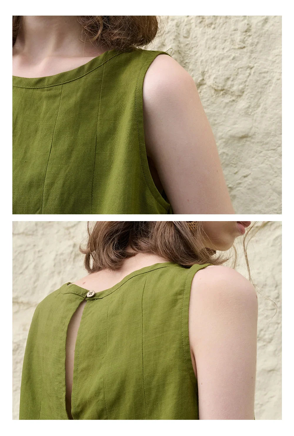 Anna-Berg | Natural Pleated Hem Linen Top