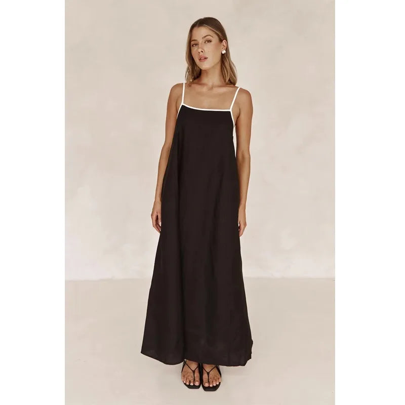 Anna-Berg | Contrast Strap Maxi-Length Cotton Dress