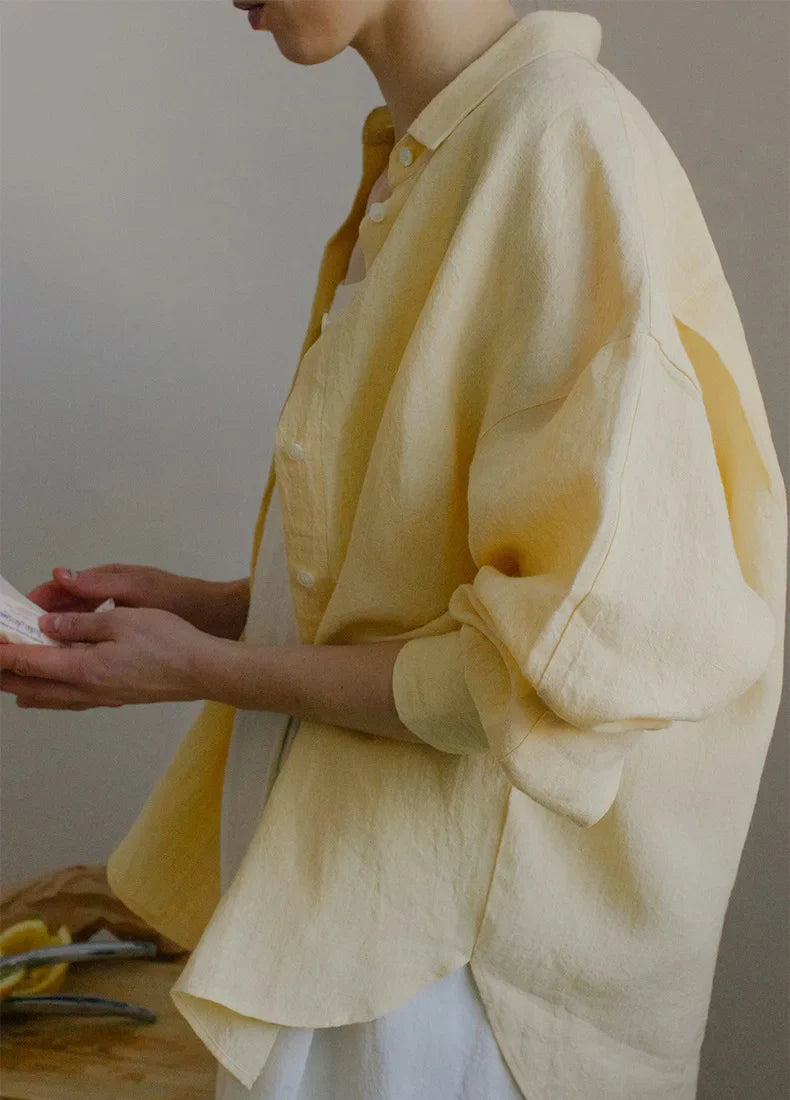 Anna-Berg | Natural Slit-Hem Linen Shirt