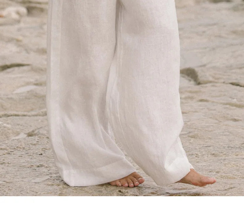 Anna-Berg | Ruffle-Waist Wide-Leg Linen Pant