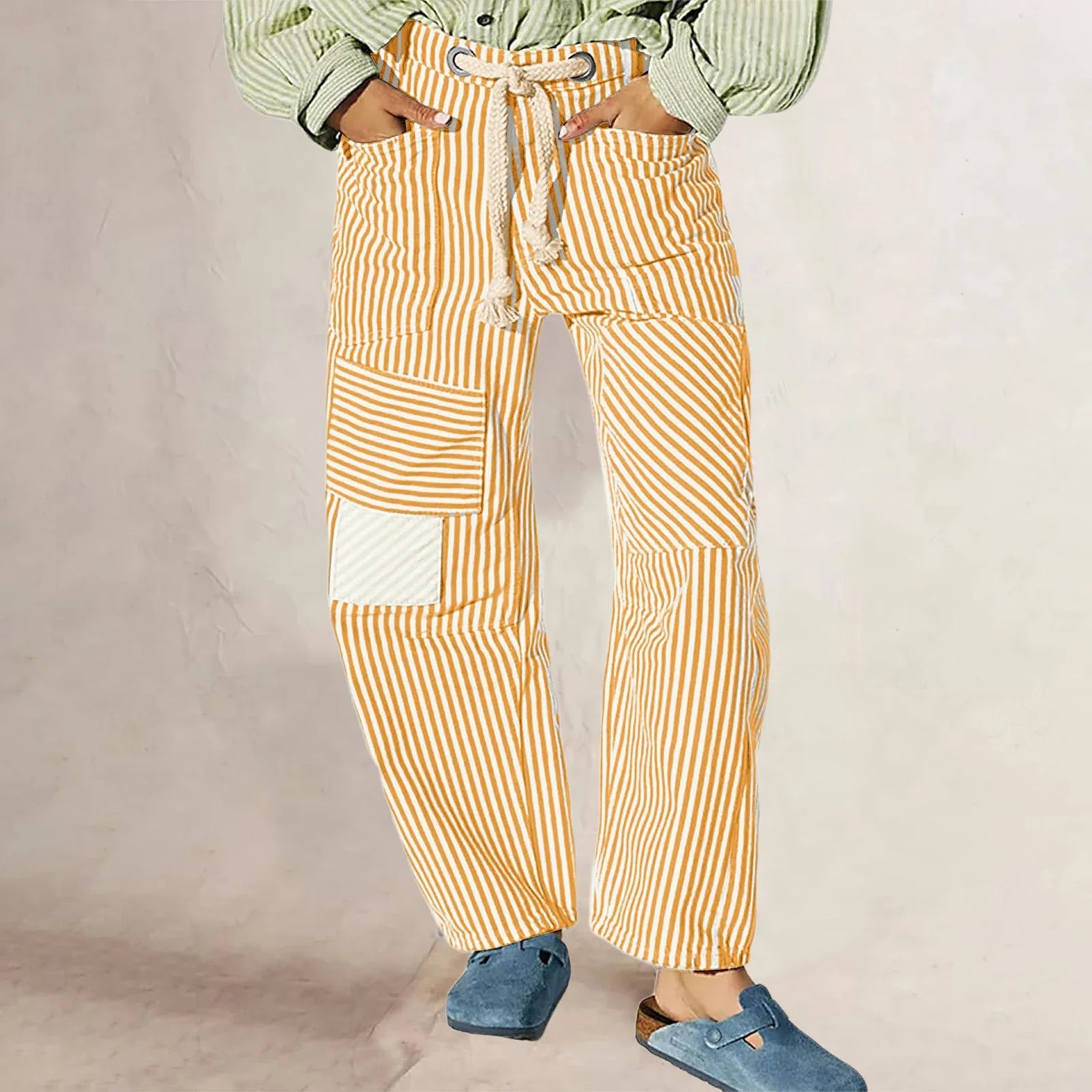 Anna-Berg | Navy Striped Wide-Leg Cotton Pant