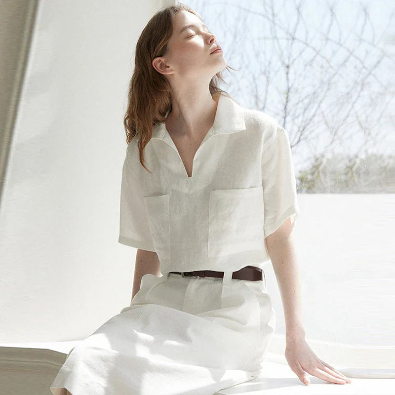 Anna-Berg | Relaxed Fit Button-Placket Linen Polo Top