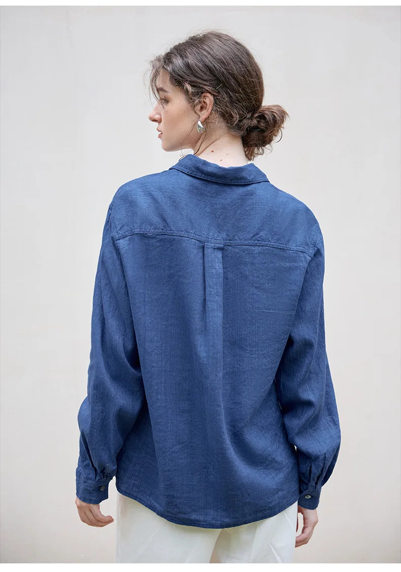 Anna-Berg | Indigo Relaxed Fit Button-Up Linen Shirt
